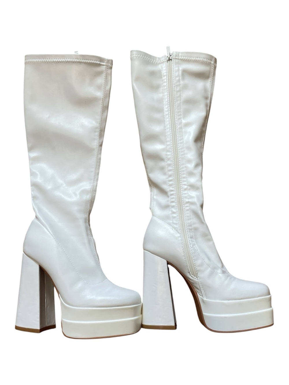 White Platform Knee-High Boots